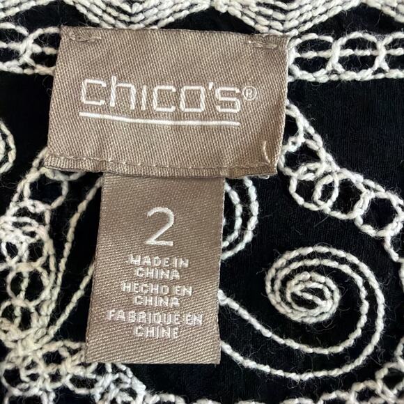 Chico's Womens large Black White Top embroidered feminine wedding guest elegant - Picture 9 of 14
